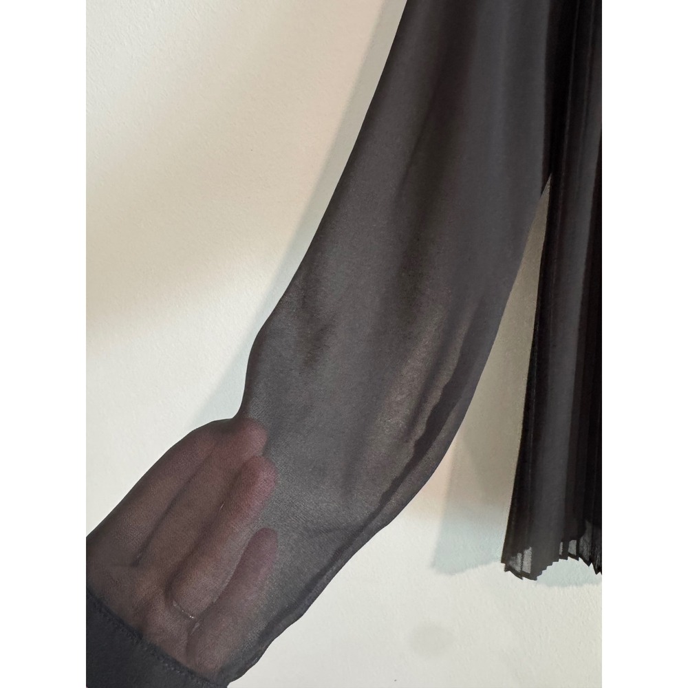 Who What Wear‎ Pleated Tie Neck Blouse Women Medium Black Sheer Ruffle Collar - Picture 7 of 8